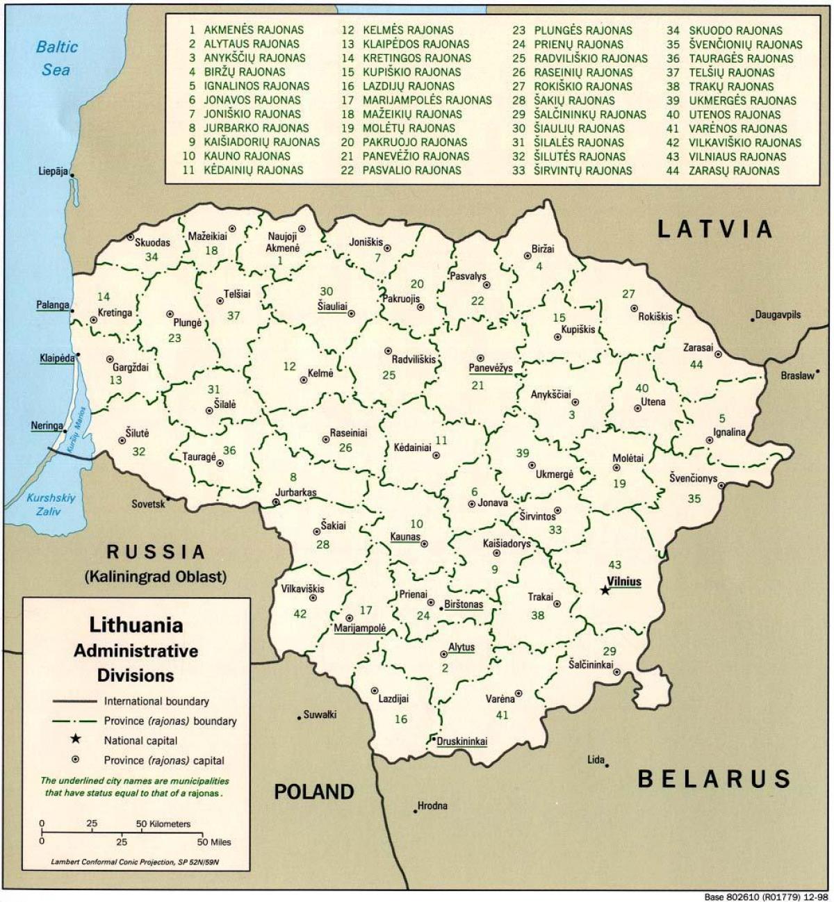 Kart kart Litvanın şəhərləri ilə